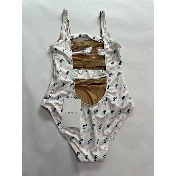 SAKS POTTS Logo Print One Piece Swimsuit in Cool Print - Picture 2 of 3